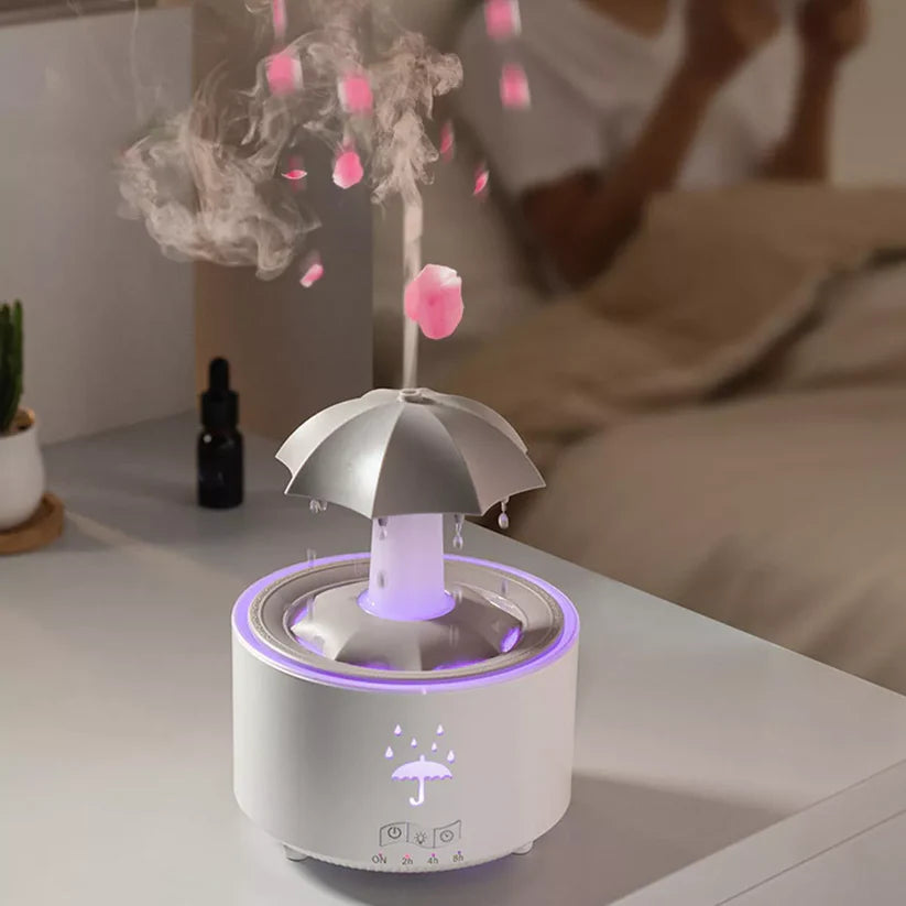 Humidificador giratorio con gotas de lluvia
